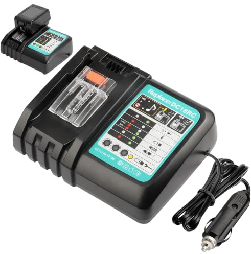 BAT20TL DC18RC Cargador rápido de coche para Makita 14.4V-18V BL1850 BL1860 BL1430 batería - Cargador de vehículo de 12 V/24 V con indicador LED, diseño compacto