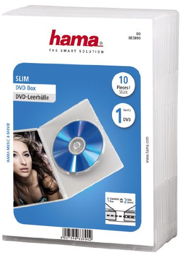 Hama Boîtier Slim (pour DVD, Convient également aux CD et disques Blu-Ray, Ultra Mince, avec Une Feuille pour la Couverture, Lot de 10) Transparent
