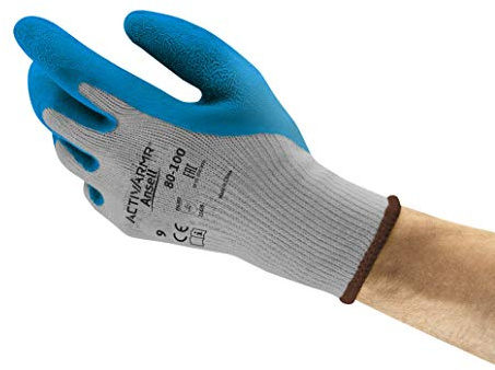 Ansell ActivArmr 80-100 Guantes de Trabajo, Extra-Resistente para Trabajos Pesadas, Guante Seguridad Usos Industriales, Seguridad y Destreza, Reutilizable, Hombre Mujer, Azul, Talla L (12 Pares)
