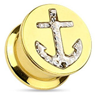 Tapsi´s Coolbodyart® Ohr Plug Schraubverschluss Edelstahl Chirurgenstahl 316L Zirkonia Anker Gold 8mm