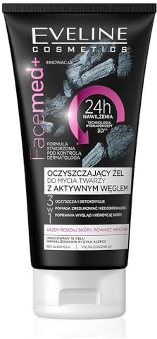 Eveline Cosmetics Facemed+ Purifying Face Wash Gel with Activated Charcoal - Deep Cleanse & Detoxify, Hydrating & Smoothing for All Skin Types, 150ml