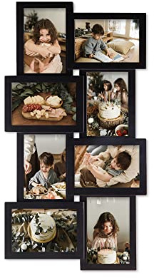 HELLO LAURA - Photo Frame Collage Fall Shape Collage Picture Frames Gallery Wall Hanging Frame Set for Family Gifts 12 by 23 inch For 4 x 6 inch Photos 8 Sockets Black Edge