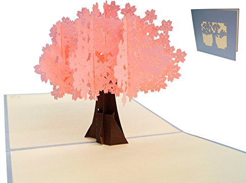 LINPopUp®, LIN17402, POP - UP Karte Baum, Pop Up Karten Blumen, Grußkarten Frühling Glückwunschkarten Blumen Dankeskarten Gute Besserung Geburtstagskarten Muttertagskarten Kirschbaum, N707