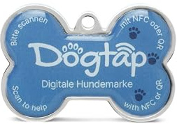 Dogtap Solid, digitale Hundemarke Knochen, mit NFC-Chip und QR Code für Kontaktdaten und Steckbrief, PVC, Metall, wasserfest, robust, 41,6 x 28,5 x 4,6 mm