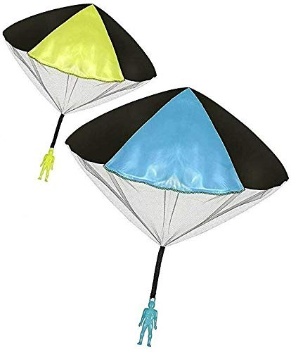 Toys+ 2 Pack Tangle Free Throwing Parachute Men with Large 20 Parachutes! Blue, Orange, Pink and Yellow for Kids and Children Parachute man