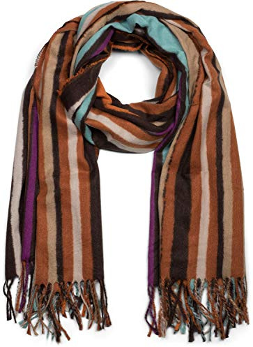 styleBREAKER Unisex Schal Colour Blocking Streifen Winter | Warmes gewebtes Halstuch, 70x183 cm Abmessung, dicke 10 cm Fransen-Abschlüsse an Enden, flexibel als XXL-Stola drapierbar.