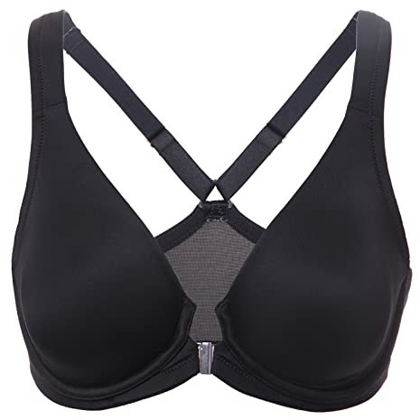 Delimira Women's Front Fastening Bras Seamless Unlined Racer Back Plus Size Underwired Plunge Bra Black 36G