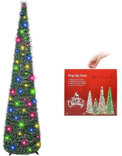 N&T NIETING Árbol de Navidad artificial, árbol de Navidad emergente plegable con agujas verdes de madera de pino, 1,5 m