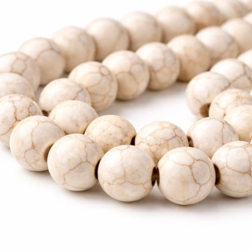 Perlin Howlit - Cuentas redondas de 6 mm, color blanco, turquesa, perlas de piedra natural, con agujero para pulsera, cadena, manualidades, 60 unidades