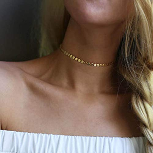 TseenYi Pailletten Halskette Choker Kleine Disc Münzen Goldene Halskette Halskette Kurze Boho Schlüsselbein Halskette Halskette Schmuck für Frauen und Mädchen, 40 cm, Metall, Silber, Gold