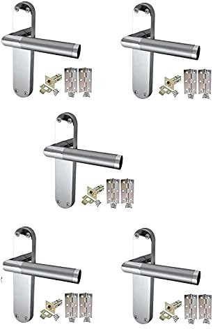 Golden Grace Mitred Door Handle, Satin Chrome/Polished Chrome Dual Finish | Includes 5 full sets complete with 3-inch butt hinges, 64mm tubular latches, 7.9mm spindles, and all necessary fixings.