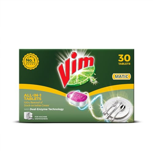 Vim Tabletas de lavavajillas todo en uno Matic (paquete de 30) I Elimina la grasa india dura que diseñé por la marca de lavavajillas número 1 de la India