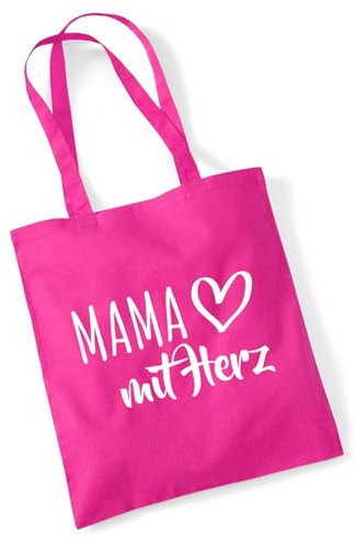 Huuraa Jutetasche Mama mit Herz Geschenk 10 Liter Fuchsia Baumwolle Mama Aufmerksamkeit