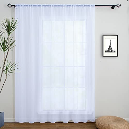 Linentalks Extra Wide White Sheer Curtains For Living Room, Patio Door Curtain for Sliding Door, Sheer Voile Rod Pocket Room Divider Curtains, White Tulle Backdrop Curtain Drapes 1 Panel 120 W X 96 L