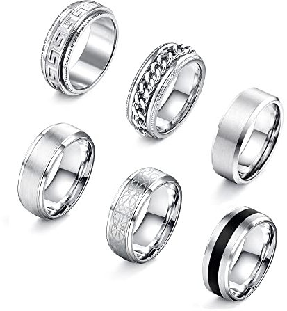 Adramata 6 Stück Ring Damen Edelstahl Vintage Ringe mit Keltischen Knoten Eheringe Partnerringe Trauringe Verlobungs Ringe Silber Ring Herren Damen Set 8mm