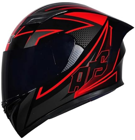 Lätt Full Face Motorcykelgata cykelhjälm med tydlig/tonad solvisir unisex vuxen bekväm motorcykel moped hjälm för ungdomsmän och kvinnor, dot/ece godkänd,Black red b,L