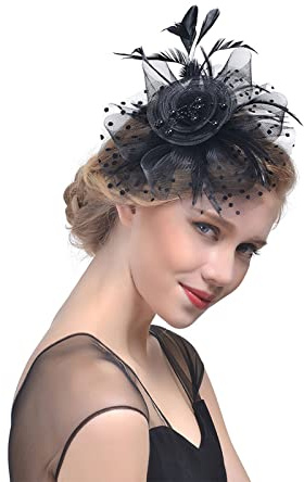 Fascinatorer för Kvinnor Hår Fascinatorer, Kvinnor Bröllopsblomma Fjäder Och Slöja, Fascinator Chapeau för Bröllop Fest Cocktail Bankett, Karneval - Svart