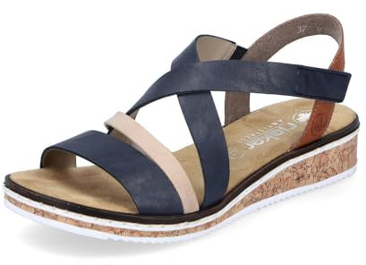 Rieker Damen Klassische Sandalen V3663, Frauen Sandalen,Sommerschuhe,Freizeitschuhe,offene Schuhe,Strandschuhe,blau Kombi (91),39 EU / 6 UK