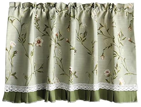 Scheibengardine im ländlichen Stil grün bedruckt kurze küche Gardinen,Bistrogardine Baumwolle Leinen halber Vorhang wärmeisolierend Verdunkelung,für Wohnzimmer,Badezimmer,Café,Schrank,Fenster ( Size :