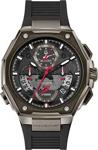 Bulova PRECISIONIST Herren Chronograph Silikonarmband in der Farbe Schwarz, Durchmesser: 45cm, 98B358