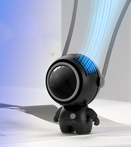 Fantasee Ventilateur portable Astronaute, ventilateur de cou portable, 3 vitesses, rechargeable par USB, mini ventilateur de refroidissement personnel pour enfants adultes cadeaux (noir)
