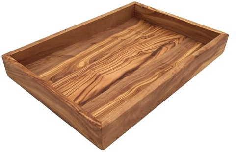 medina mood Tablett „My Home“ aus Olivenholz – Rechteckiges Serviertablett 32 x 22 x 4 cm, Dekorative Ablage Platte aus hochwertigem Holz
