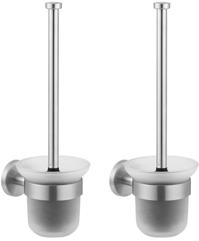 Dailyart Klobürste, Toilettenbürste WC Bürstenhalter WC Garnitur WC Bürste Ohne Bohren Klobürstenhalter mit Halter zum Wandmontage, Inkl. Ersatzbürste, Edelstahl + Glas, 2 Packung