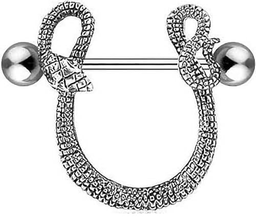 Taffstyle Piercing Schmuck Brustwarzenpiercing Brustwarze Intimpiercing Brust Nippel Intim Ohr Ohrpiercing Barbell gerade Hantel Schild Stab mit Schlange Silber