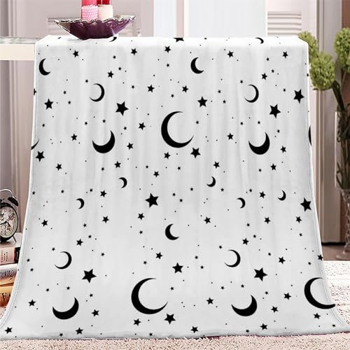 Kuscheldecke 220x240 Schwarz-Weiß-Mondmuster 3D Druck Weichen Kuscheldecke Flauschig Fleecedecke als Sofadecke Tagesdecke Couchdecke für Mädchen Jungen