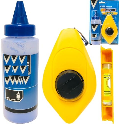 U&B SET OF X2 Chalk Line 15m String Kit Reel Builders Spirit Level Blue Chalkline Set 50ft (2PACK) Builders Chalk String Kit