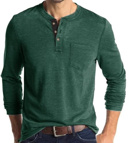 Henley T-shirt à manches longues pour homme, 2 verts., XL