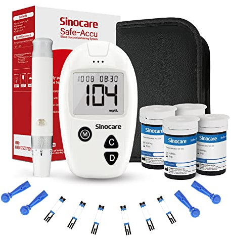sinocare Medidor de Glucosa en Sangre, Glucometro, Kit Medidor Azucar Sangre con 100 x Tiras de Prueba de Glucosa - mg/dL (accu 100 kit)