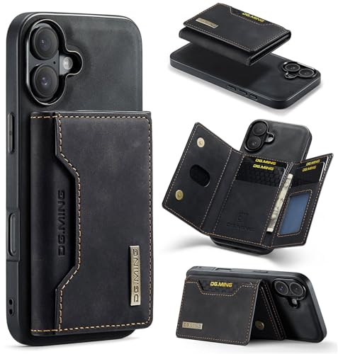 ZCDAYE Handyhülle für iPhone 16 mit Kartenetui, Schwarz | Leder Hülle mit Kartenhalter, Herren Damen Handytasche Schutzhülle, Praktische Magnetische Geldbörse Wallet Karten Tasche