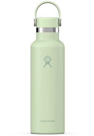 HYDRO FLASK - Standard Mouth Water Bottle 621 ml (21 oz) - Vacuum Insulated Stainless Steel Water Bottle with Leak Proof Flex Cap and Powder Coat - Aloe