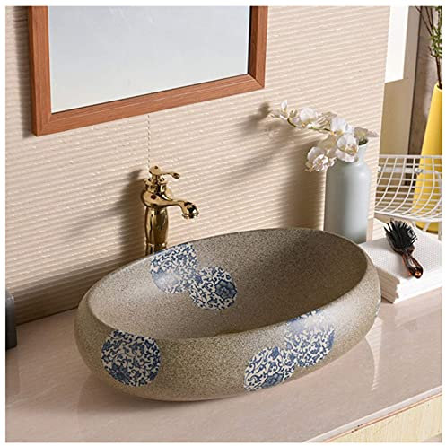 SnamicE Aufsatzwaschbecken, Aufsatzwaschbecken fürs Badezimmer, modernes Aufsatzwaschbecken aus Porzellan, freistehend für Waschtisch, 590 x 410 x 145 mm, oval, F, D-,D-