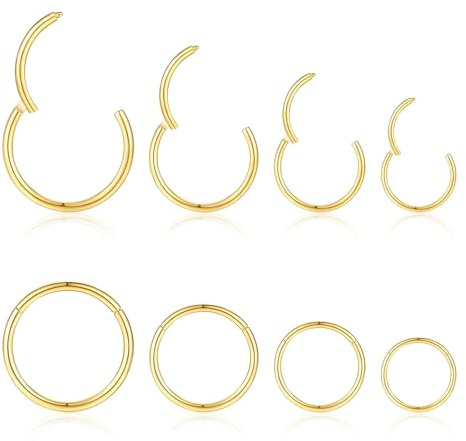 Calkkrer 8-teiliges 16g Titan Septum Piercing Set, Dünne Nasenringe, Lippenringe, Septumringe in 8mm/10mm/12mm/14mm (Gold)