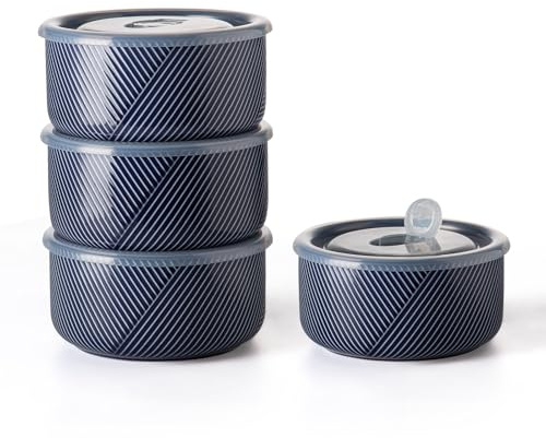 Adewnest Große Keramikschale mit Deckel: mikrowellengeeignete Frischhaltedosen mit Deckel, 15,2 cm, Porzellanschalen-Set für Mittagessen, Picknick, Camping, Servierschalen mit Deckel, 907 ml, 4 Stück