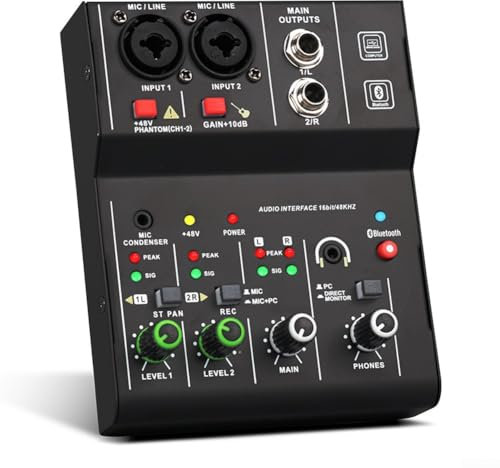 2 Channels USB Audio Interface Sound Card Console Audio Mixer DJ Interface Sound Board for Guitar Studio Recording Singing
