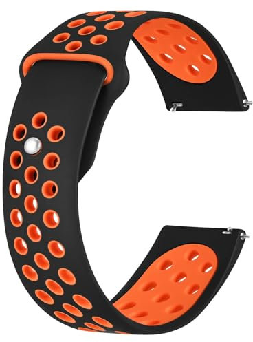 BISONSTRAP Watch Bands for Men and Women, Ventilated Silicone Watch Straps, Quick Release Sport Loop Band, 22mm, Black/Orange