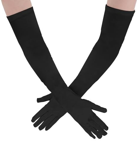 1 Paar Schwarze Handschuhe,Satin Handschuhe Lang Damen Handschuhe Kostüm Handschuhe Damen Elegant Abendhandschuhe Lang Opernhandschuhe 1920er Handschuhe für Frauen Mädchen Halloween Fest Party Kostüm