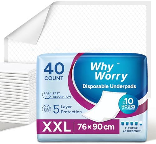 WhyWorry Inkontinenz Bettunterlage 76 x 90 cm, 160 Stück | Einweg Wickelunterlage, Wasserdicht, Hoch Saugfähig, Inkontinenzauflagen für Erwachsene und Babys, Inkontinenzunterlagen