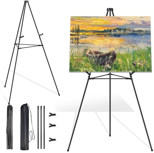 STANDNEE Easel Stand for Sign Picture Stands for Display, Photo Stand Floor Standing Tripod Black Easel with Support Rods, Welcome Board Stand for Wedding, Poster