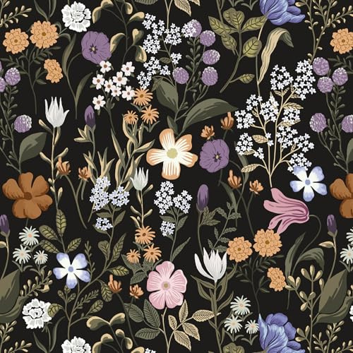 CiCiwind Self Adhesive Wallpaper Black Floral Contact Paper Peel and Stick Wallpaper Thicken Vinyl Wrap Waterproof Sticky Back Plastic Wall Cabinets Furniture Stickers 41×300cm