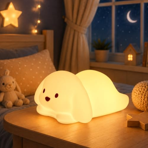 Tremdwoto Dog Night Light for Kids,Cute 7 Colorful Night Light Baby Girl Squishy Night Lights Lamp 1/3 Hour Timer Puppy Light Dimmable Nursery Nightlight，Gift for Boys and Girls