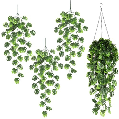 Gohytal Planta artificial colgante en paquete de 3 unidades, plantas artificiales colgantes de 77 cm, verde claro, diseño tropical para decoración del hogar, balcón, boda, decoración de pared DIY