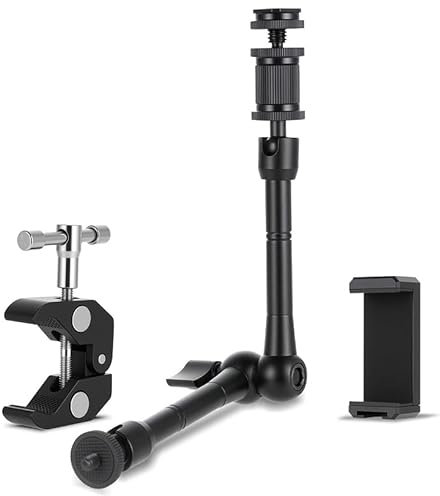 Bras magique de 11 - Bras articulé - Support de table flexible pour appareil photo avec super pince - Bras réglable avec filetage 1/4 et 3/8 - Support pour lumière, webcam, microphone, Action-Ka