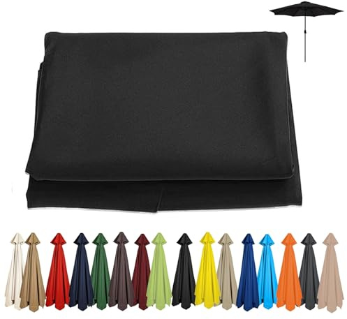 Auvent De Remplacement Pour Parasol De Terrasse - Toile De Parasol Deporté 6 Baleines/8 Baleines, Housse En Tissu De Parasol De Remplacement(Black,8 RIBS/350CM(11.5FT))