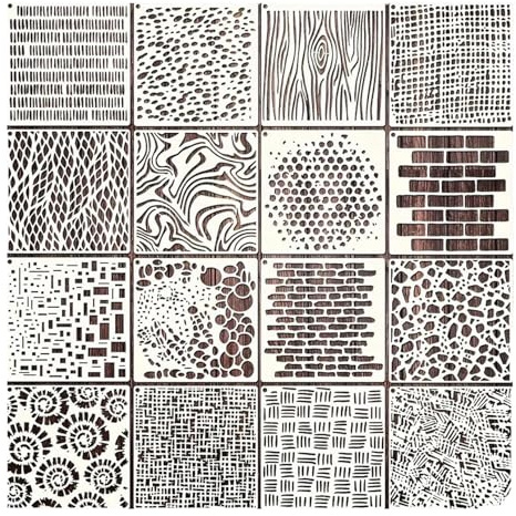 16 Stück Schablonen,Malen,Schablone,Wandgestaltung,Strukturschablonen,Zum Basteln,Stencils,Wiederverwendbare Malschablonen,Zum Scrapbook-Schablone,DIY Kunsthandwerk Scrapbook Wanddekoration