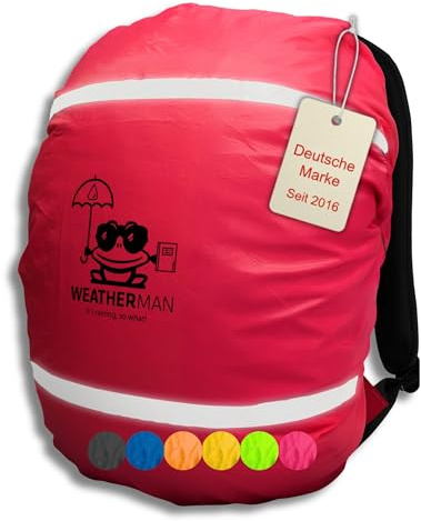 Weatherman Regenschutz für Schulranzen und Rucksäcke (20-40L) – Wasserdichter Regenüberzug mit reflektierenden Streifen, elastischer Befestigung, 6 Farben (Rosa)