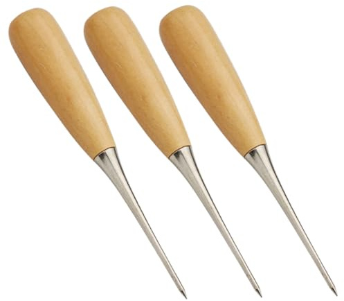 Gatuida 3pezzi Punteruoli per Pelle Manico in Legno Punteruoli da Cucito Fatti Mano Graffianti in Pelle per Riparazione di Tappeti Tele Rivestimenti e Pellicce